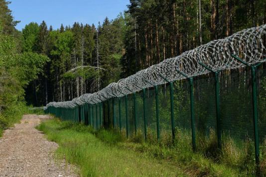 Забор с колючей проволокой в Литве