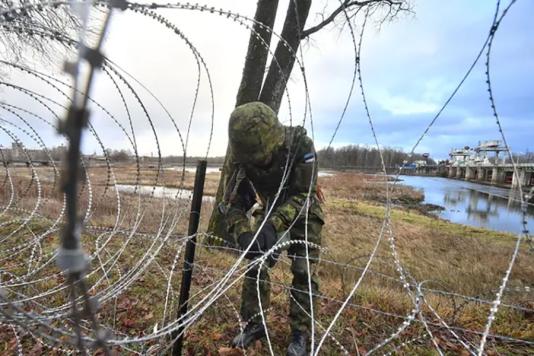 Колючая проволока на границе Эстонии с Россией