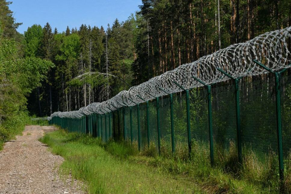 Забор с колючей проволокой в Литве